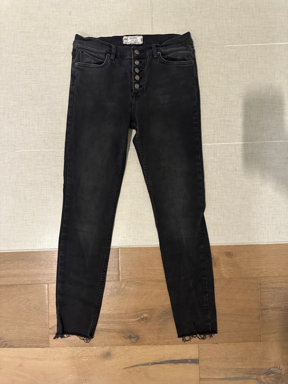 Free People Black Skinny High-Rise Button-Fly Jeans